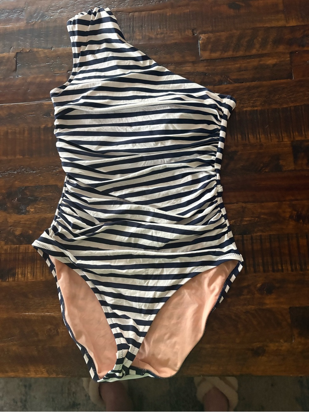 J. Crew Navy and White Striped One-Shoulder One-Piece Swimsuit
